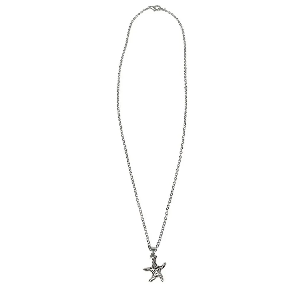 Puffy Starfish Pendant Necklace Dainty Silver Tone Ocean Beach Charm Minimalist